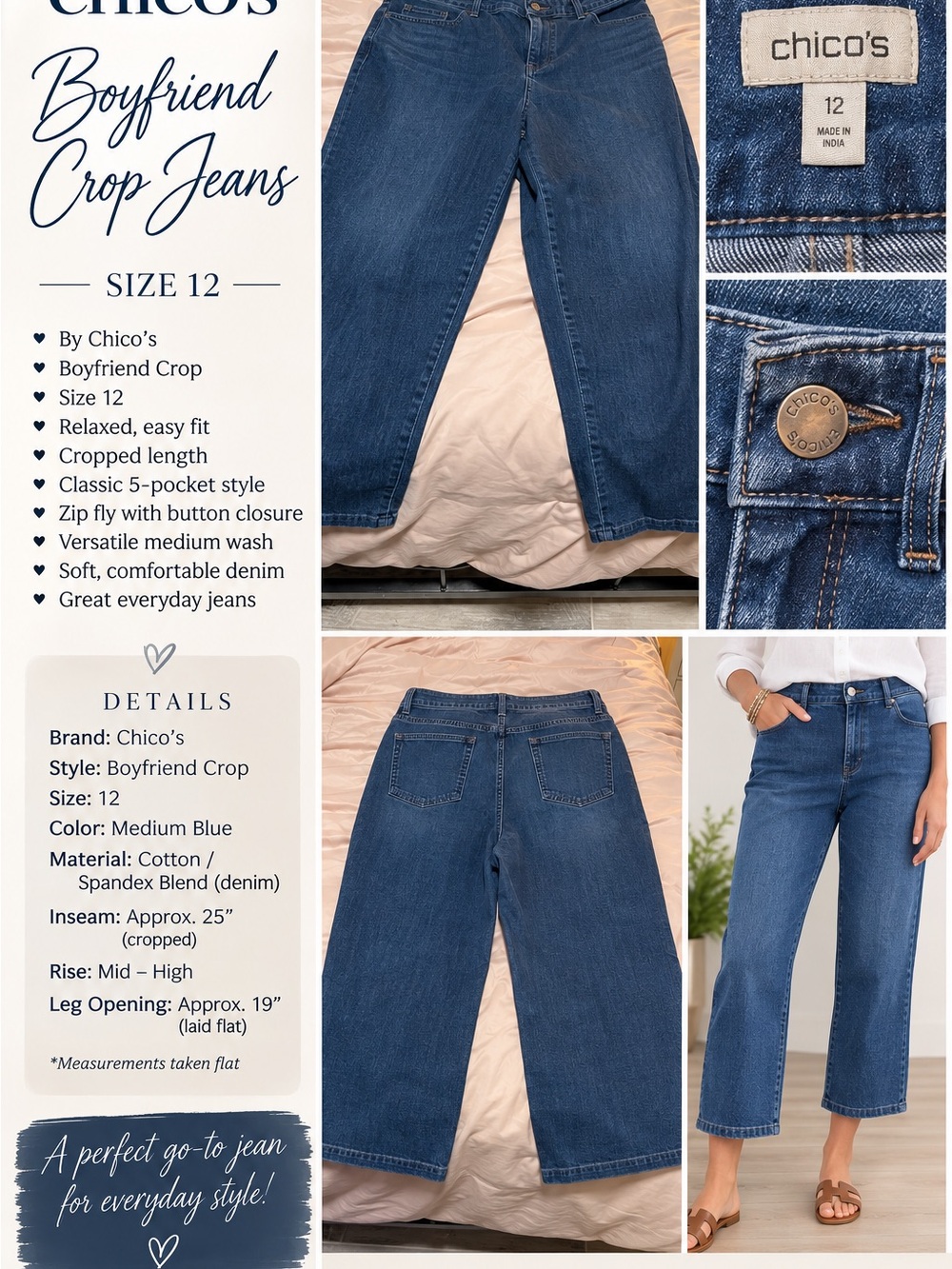 Chico's Medium Blue Boyfriend Crop Jeans